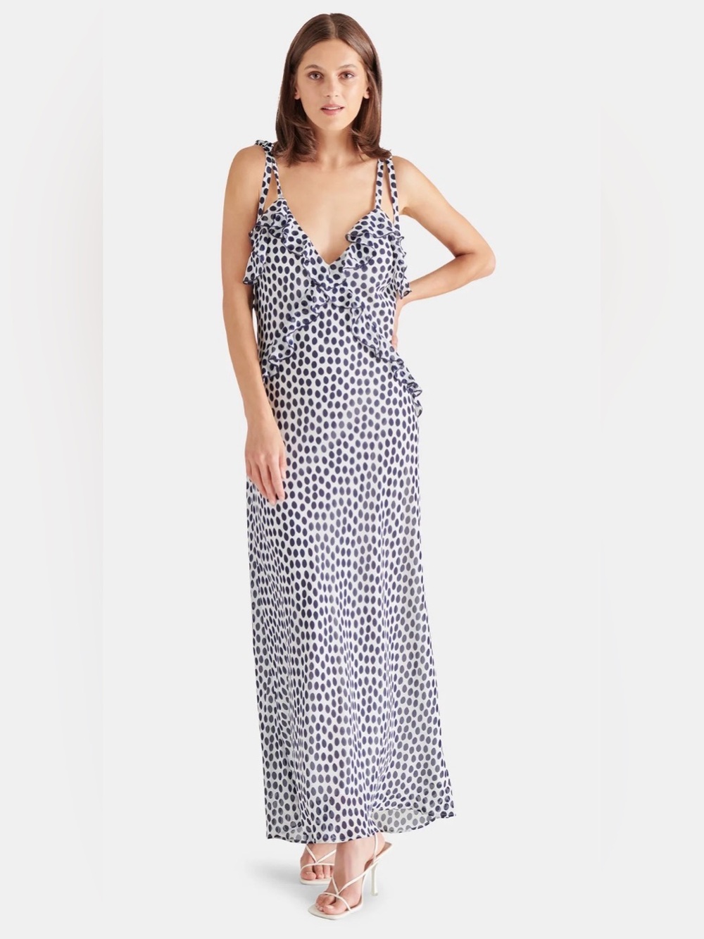 Steve Madden Black & White Polka Dot Ruffle Maxi Dress